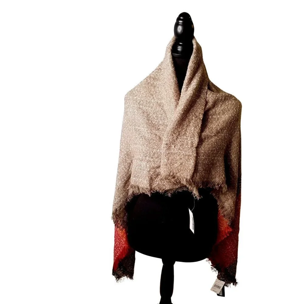 Steve Madden Large Boucle Beige Stripe Blanket Throw Shawl Scarf NEW NWT $50